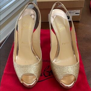 Christian Louboutin Yolanda Sling Glitter Heels - Beige
